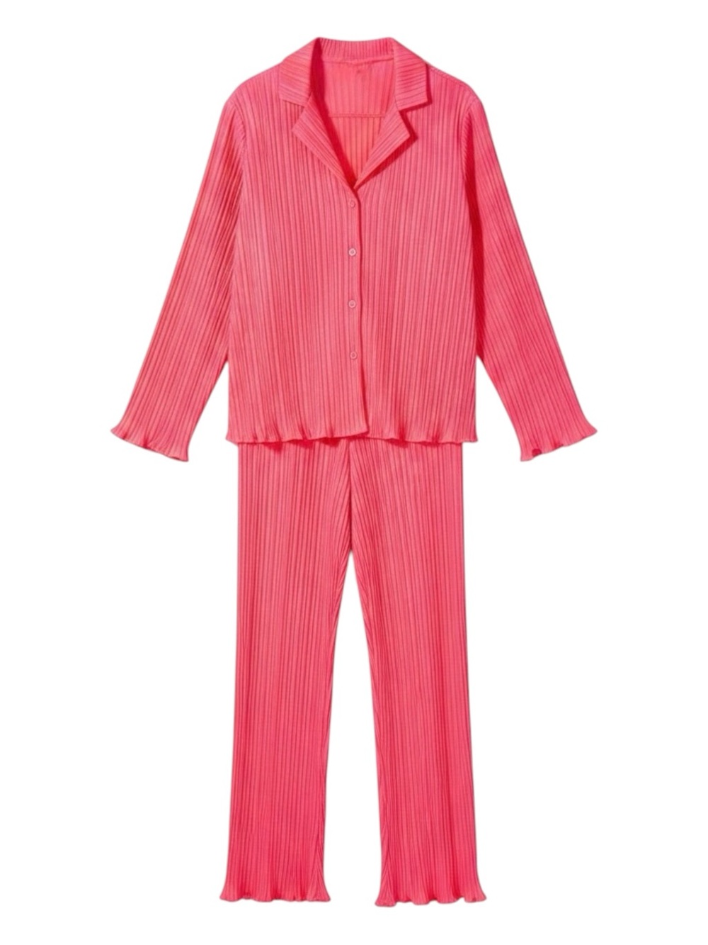 Dressed in LaLa Electric Pink Long Sleeve Plisse Set Size Medium
